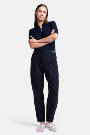 Cambio Royal navy 'Elaine Pleat' techno trendy egg-shaped bukse med fastmontert belte