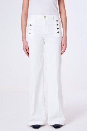 Vicolo Hvit 'Giudith' high waist vid bukse med gullknapper L32