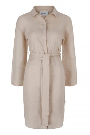 Ella&il Beige 'Leah Linen Dress' lin skjortekjole med belte