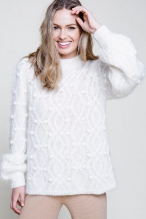 Ella&il Offwhite 'Andrea Chunky' mohairmix genser med puff og pompom