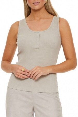 Gestuz Beige 'Rolla Tank Top' ribbet bomull singlett