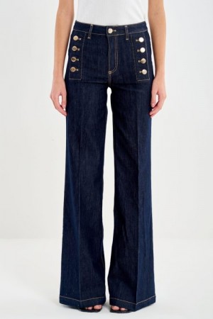 Vicolo Råjeans 'Giudith' rinse high waist vid jeans med gullknapper L34