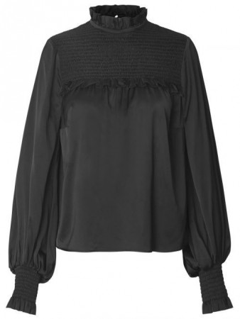 Sort 'Naomi' bluse med stretchfelt over brystet og håndleddene