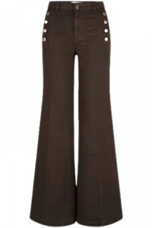 Vicolo Brun 'Giudith' high waist vid bukse med gullknapper L32